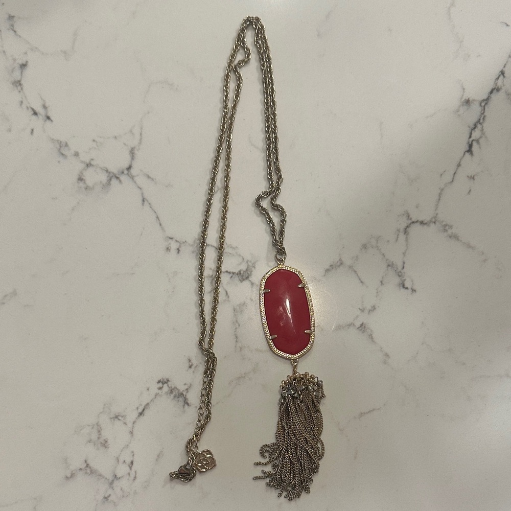 Kendra Scott Red Pendant Necklace with Gold Chain